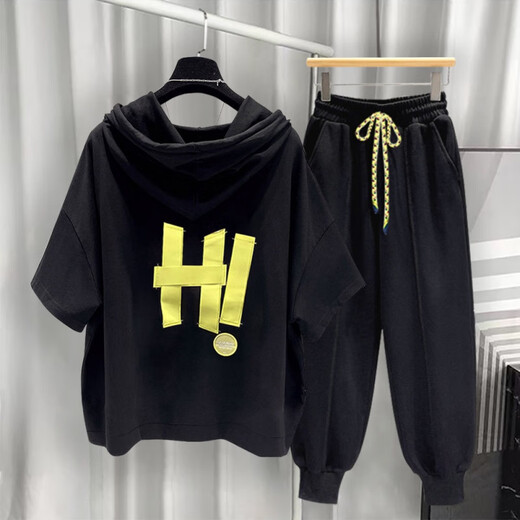 Yushida Hong Kong-Stil mit Kapuze mit Kurzärärmelanzug Herren Sommer Trendy Printed T-Shirt Handsome Ganze passende weiße T5019+Grey K9215 S Geeignet (85-105jin [Jin gleich 0,5 kg]))