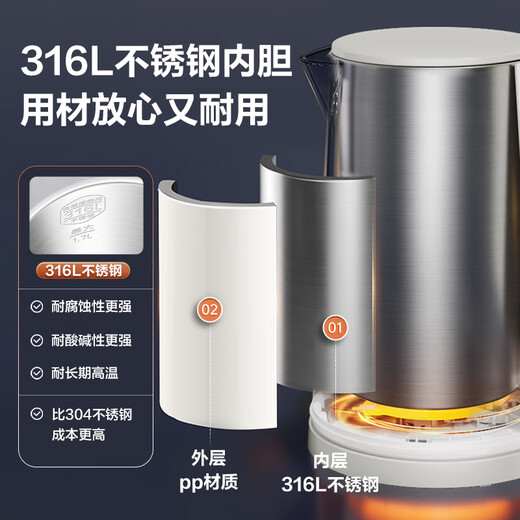 SUPOR 1.7 liter large capacity electric kettle kettle boiling kettle electric kettle boiling kettle household intelligent multi-functional seamless liner 316L stainless steel SW-17E05L