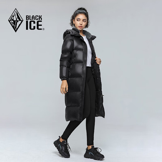 Black Ice Clearance Autumn and Winter Women's Knee-length Duck Down Hooded Lightweight Warm Windproof Down Jacket FAF8961 Off-White M