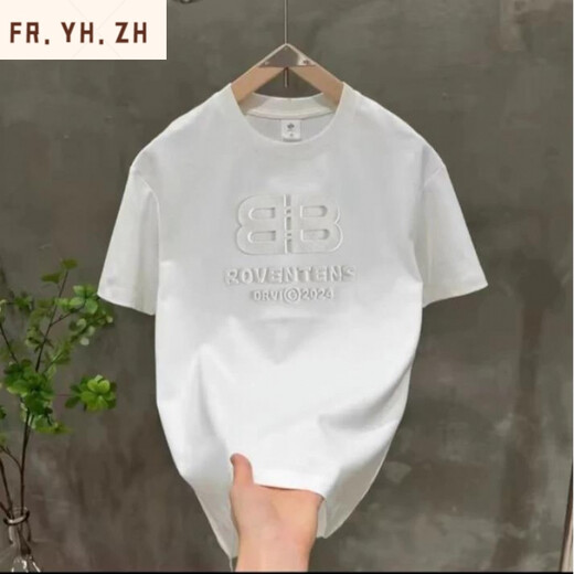 FR.YH.ZH电迈服饰新款立体钢印双B字母休闲T恤 YS 9856男女款 白色 M 90-110