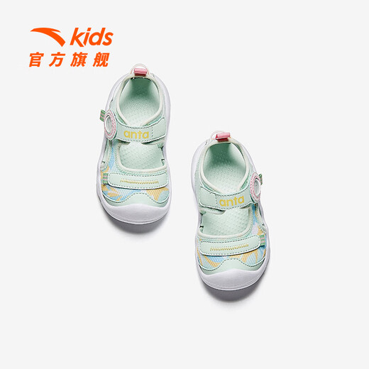 ANTA children's sandals, boys' and girls' shoes, infants' 2026 summer new arrival Octopus breathable toe-cap anti-collision beach shoes for girls, oxygen green/Anta white 0066H-6 27, shoe inner length 16.5cm