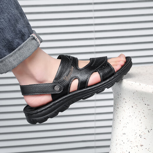 Sandalias guerreras zapatos para hombres zapatos de playa al aire libre sandalias deportivas de dos listones resistentes a la ropa WSL (WZ) -1390 Negro 41
