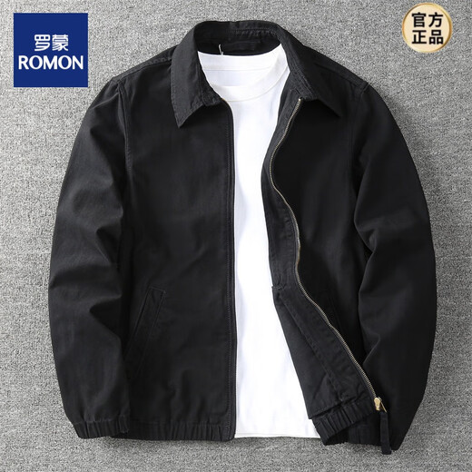ROMON spring and autumn American business casual youth lapel jacket men's outdoor workwear washed cotton versatile top black (single layer) M 120-138