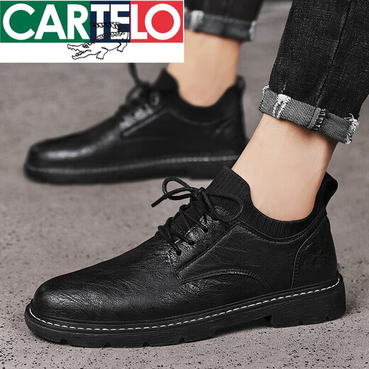 Cartelo Casual Lederschuhe Herren der britischen Stil Business formelle Formale vielseitige Herrenschuhe Herumn Jugend Schwarze Herbst Atmungsfreie weiche Sohle Schuhe 9920 Schwarz 41 Sportschuhe Größe Größe