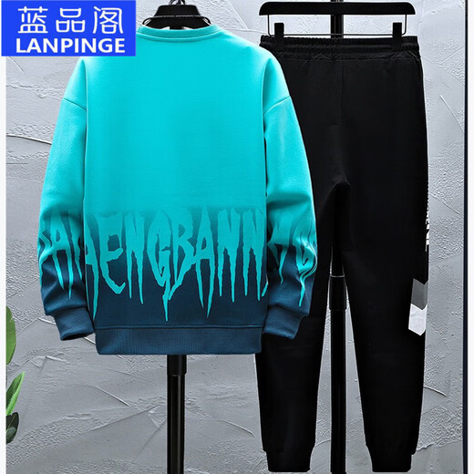 Lanpinge Frühlings- und Herbststil Junior High School und High School College-Schüler Chinesischer Stil Sweatshirt Sports Casual Anzug Jungen und Teenager Trendy Clothes Blue (zweiteiliger Set) HX683-K556 2XL (Empfohlene Höhe 170-175 cm)