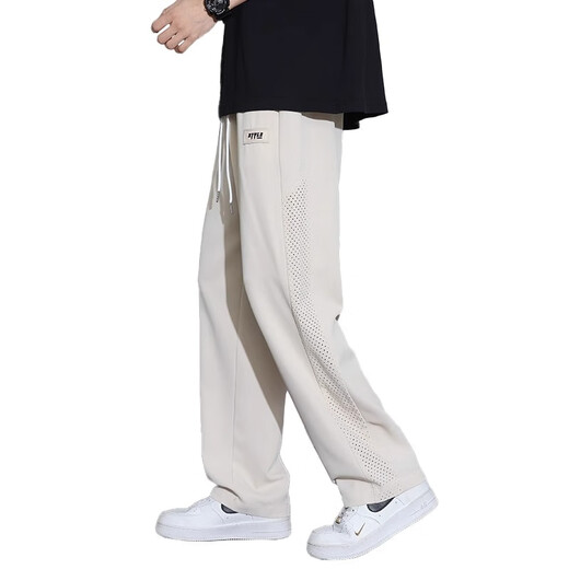 真维斯（Jeanswest）夏季冰丝裤子男生直筒垂坠感薄款运动裤宽松速干夏天男士休闲长裤 K516黑色 2XL 推荐150-175斤