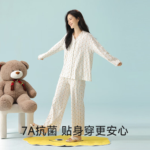 莫代尔睡衣女士春秋款韩版纯棉长袖长裤女款休闲开衫家居服套装可外穿 3E3291 M