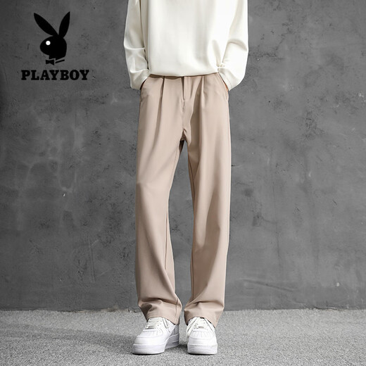 Playboy (PLAYBOY) pure cotton trousers for boys, straight, loose and drapey, spring and autumn casual trousers, American high-waisted suit trousers, dark gray S