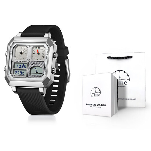 OFNS [Schulsaison] Electronic Watch Wecker Luminous Multifunktionaler Sportwaterierter Wachungsgeburtstagsgeschenk S6210. Schwarz Silber