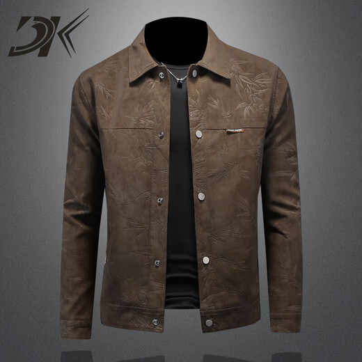 DK High-End-Nachahmung von Herren-Leder-Leder-Jacke Lapel Jacke für Herren Frühlings- und Herbst-Trend Solid Color Slim Jacke hübsche lässige Casual Jacke Schwarz M.