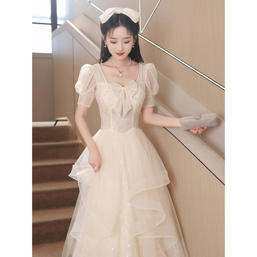 留沁香槟色晚礼服轻奢小众高端感生日婚纱公主裙年会成人礼女新款 香槟色 S
