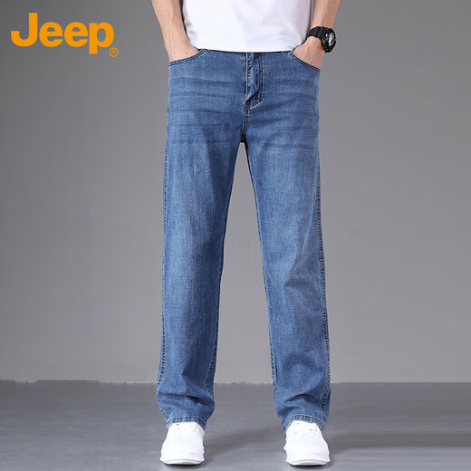JEEP jeans men's autumn and winter straight loose business casual pants men's elastic men's pants blue 32