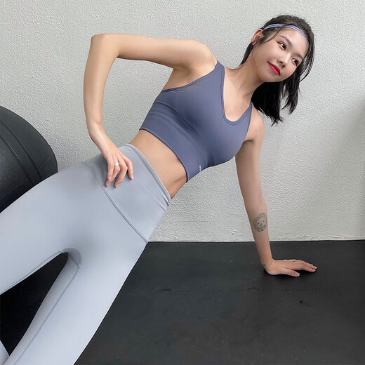 ANNERUN wide shoulder strap sports bra women's anti-sagging all-in-one running Pilates yoga vest beautiful back fitness bra blue M