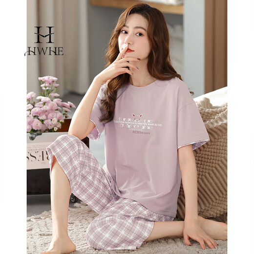 HWHE轻奢品牌短袖睡衣女纯棉2025夏季薄款新款休闲洋气减龄家居服套装 12052橘粉 XL (170码)建议穿着体重120-140