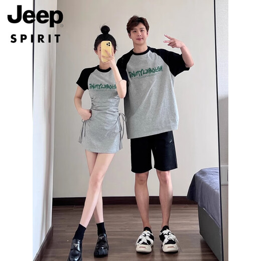 Jeep Spirit Special Ehepaar Outfit Summer Dress One Rock ein Kleid 2025 Neues Baumwoll-Kurzärmel-T-Shirt One Männer und eine Frauen Top-Stoff Qualitätssicherung) 691 Frauenrock + Männer t 2xl Männer m + Frauen