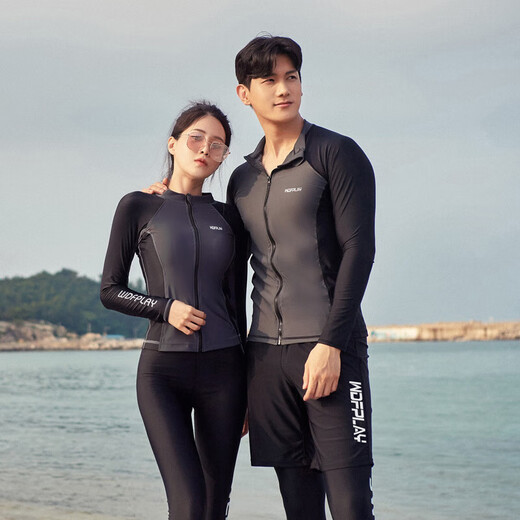 Minghuitong triathlon wetsuit summer 3389 people praised the new swimsuit couple zipper long-sleeved men's surf protection 599 men's zipper separate top M suitable for 90-100Jin Jin is equal to 0.5 kg