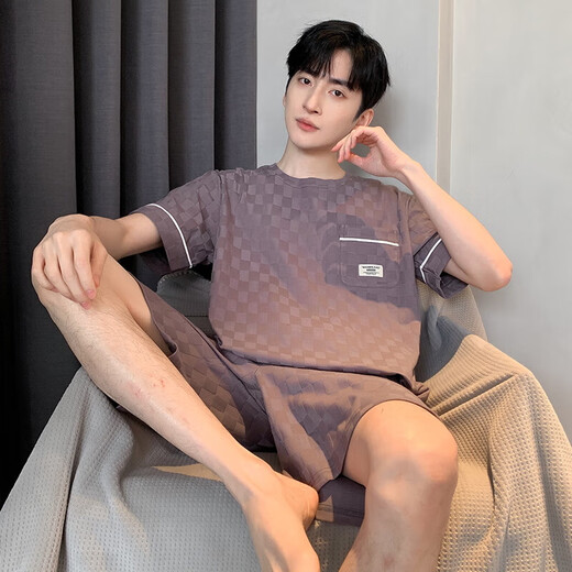 2025 Neue Pyjamas Herren Sommer kurzärmelige Baumwollanzug Jacquard Koreanische Shorts lässige Sommer-Heimkleidung kann außerhalb von 9202 l getragen werden [100-130jin [Jin entspricht 0,5 kg]]