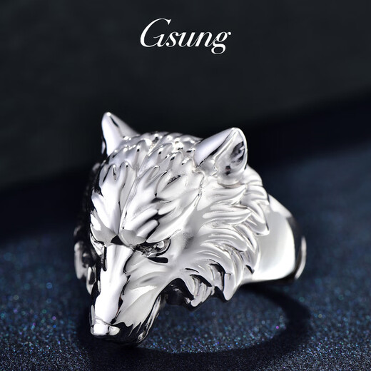 GsunG platinum PT950 ring cold style men's domineering pure platinum wolf ring niche retro versatile wolf head ring. Priced by gram, please contact customer service before bidding.