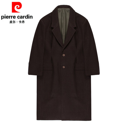 Pierre Cardin Spring and Autumn Korean Maillard Woolen Coat Men's Mid-Length Shoulder-Pad Windbreaker Over-the-Knee Loose Woolen Coat Brown (Single Lined) M