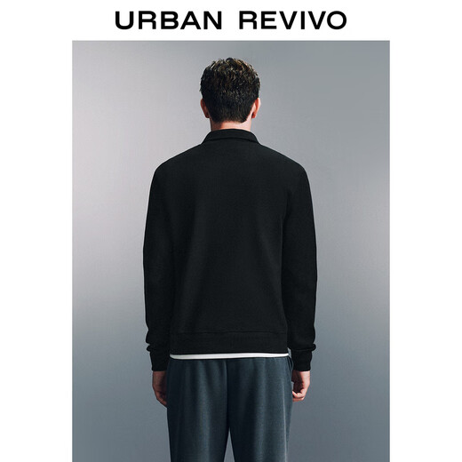 UR2025 Spring New Men's Fashion Casual Commuting Half-Zip Lapel Long-Sleeved T-Shirt UMU440096 Black S