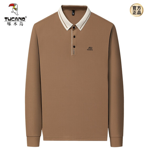 Woodpecker (TUCANO) men's long-sleeved T-shirt 2025 spring and autumn new style business casual loose lapel base POLO shirt top 16823 light green M 165 [Suggested 95-120Jin [Jin equals 0.5 kg]]
