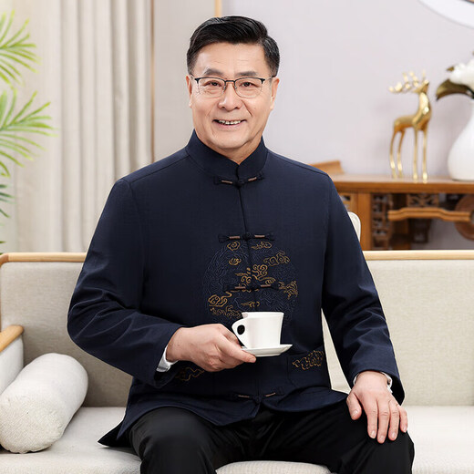 新年新款唐装男老年爷爷奶奶春秋夹克外套中国风本命年高品质套装 红色 9230【单上衣】 XL /180【推荐135-150斤】