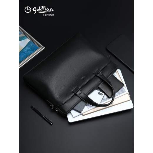 Jinlilai Herrenbeutel Handtasche echtes Leder großer Kapazität Weiche Leder Handtasche Aktboffer Krokodilmuster Kopfschicht Cowhide Business Bag Pendeltasche Schwarz Modell 13 Zoll