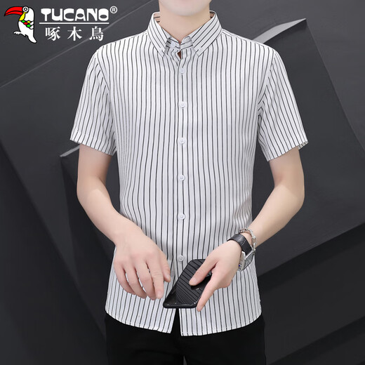 啄木鸟（TUCANO）衬衫男短袖春夏季男士衬衣条纹商务休闲高端衣服男装