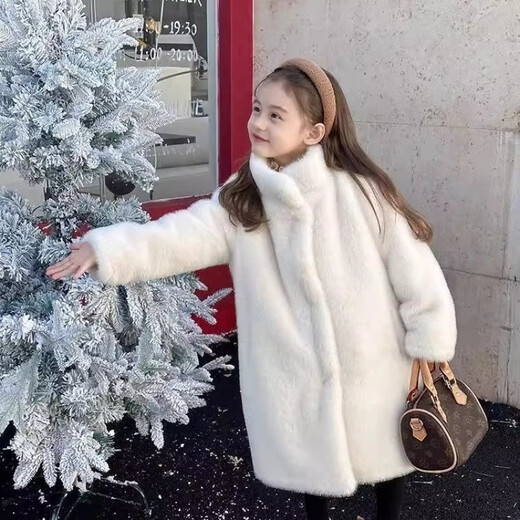 
Yuanyouling 2024 girls' winter clothing imitation mink coat warm winter clothing thickened fur integrated fur coat off white mink long sweater match 120