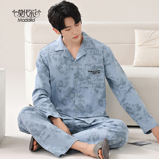 Los pijamas de algodón puro de doble cara modal para hombres en primavera y otoño, los adolescentes de manga larga de algodón largo pueden usar ropa de algodón para el hogar 3291homes L (110-135Jin [Jin equivale a 0.5 kg])