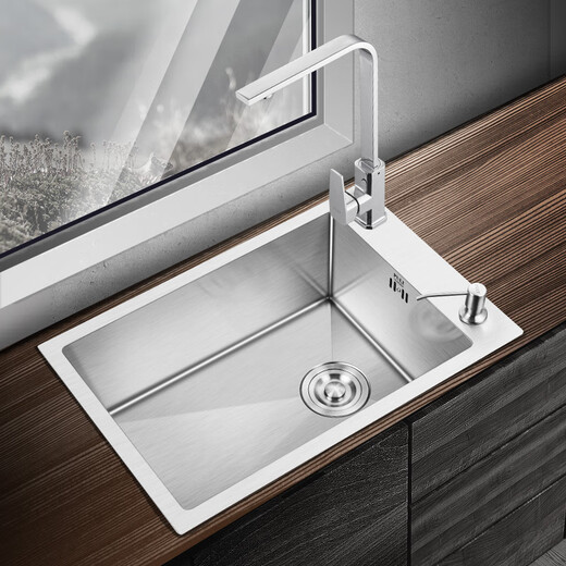 
German quality stainless steel sink single tank kitchen side-mounted 304 wash basin small size dish sink horizontally narrow length 46x38 with 6193 round faucet full set