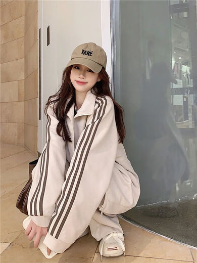 Zhiling figure en forme de poire grosse sœur tenue costume gros mm grande taille vêtements de sport décontractés américains pour femmes 2-300Jin Jin équivaut à 0,5 kg de large abricot M taille recommandée 80100Jin Jin équivaut à 0,5 kg