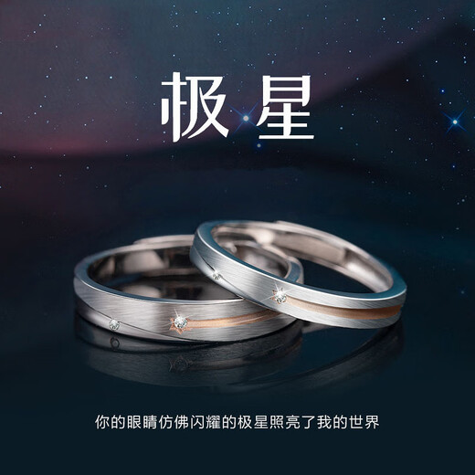 RHM Platinum Couple Ring PT950 Pole Star Ring for Men and Women Customized Engraving Birthday and Valentine's Day Gift for Girlfriend Platinum Ring (Female) + Certificate + Gift Box