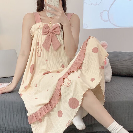 清中乔吊带睡裙女夏天甜美可爱学生睡衣女夏季卡通睡裙in 纯棉831 L 建议95-115斤