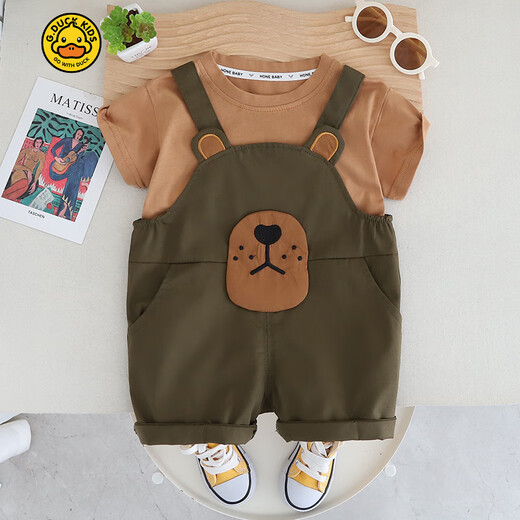 G.Duckkids Little Yellow Duck Clothing Children Boys Traits de verano 2025 Ropa de verano de moda de nuevo para niños Chica de moda Moda Marrón Blg Bear Cabeza Camina corta 100 cm