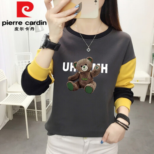 皮尔卡丹（pierre cardin）2025年新款春季套头女款圆领女士卫衣春秋薄款大码长袖上衣服女装 蓝色6187 M 适合85-100斤