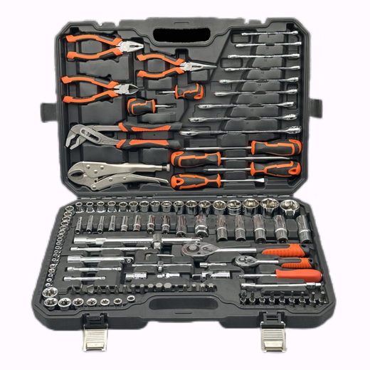 Auto repair tool set, socket wrench, ratchet repair combination, multi-functional full tool box for car repair, 142-piece 24-tooth straight handle set for auto repair