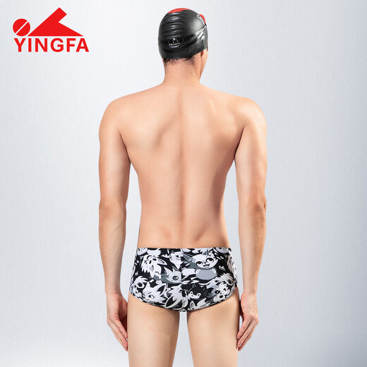 YINGFA swimming trunks men's professional racing briefs men's swimsuit new adult swimming training fashionable swimming briefs black and white print professional wide-brimmed briefs S recommended waist 60--67CM