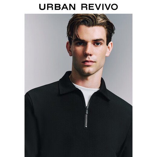UR2025 Spring New Men's Fashion Casual Commuting Half-Zip Lapel Long-Sleeved T-Shirt UMU440096 Black S