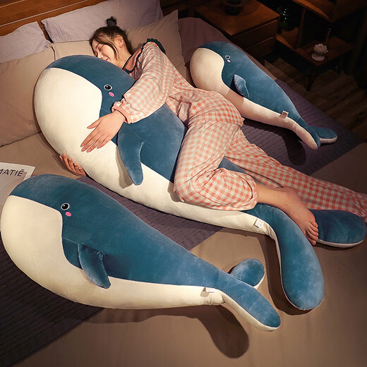 4877 Almohada larga para niñas que duermen con piernas y lateral durmiendo con cojín de cabecera en la cama Back Rackrest for Boys Syle Bed Cartoon Ocean 2.0 Serie - Ballena azul a unos 80 cm de lavable/sin red interior