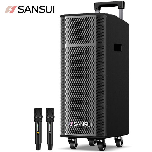 SANSUI square dance audio professional equipment outdoor karaoke performance special mobile portable lever audio subwoofer with wireless microphone G26 electric acoustic guitar folk instrument speaker