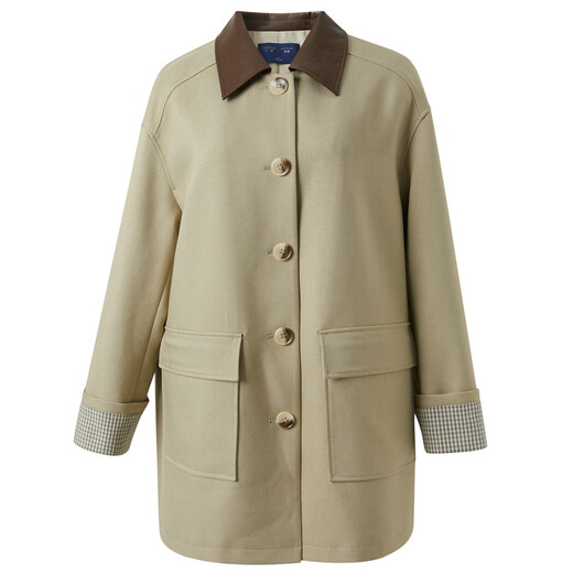 Sancai 2025 new autumn style lapel long-sleeved windbreaker single-breasted loose mid-length coat casual temperament F