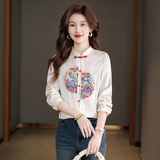 Sichuan She New Chinese Shirt 2025 Autumn New Women's Retro Contrast Color Borded Stand Collar Top