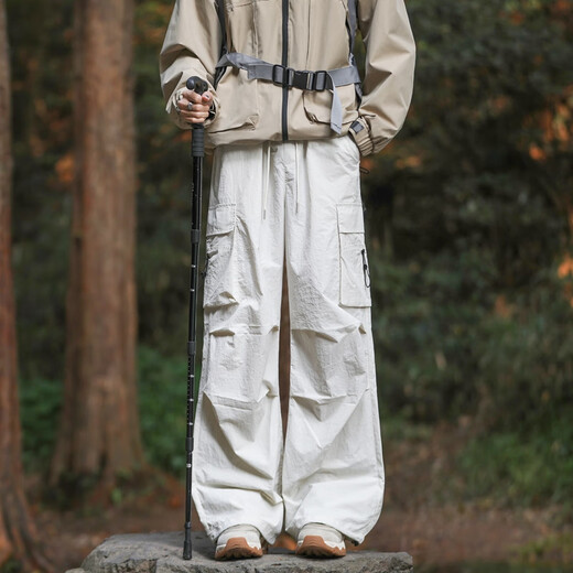 Sumpfgebiet Fallschirmjäger Ladung Hosen Herren Frühling und Sommer Dünne Falten -Wanderhosen Gerade Sport und lässige Eis Seidenhose WS701 M Weiß S