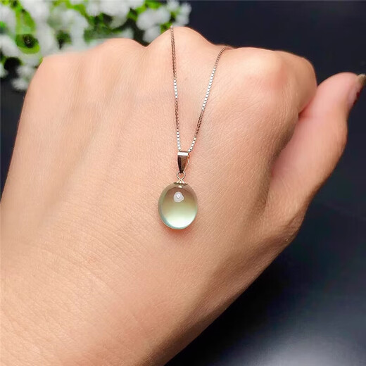 Buhesyt high-end 18k gold and jade necklace prehnite pendant female crystal fresh clavicle chain for girlfriend birthday gift 10*14mm
