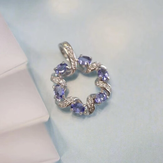 Shilian's new S925 silver set with natural tanzanite pendant garland style women's clavicle chain diamond cut ocean heart same style