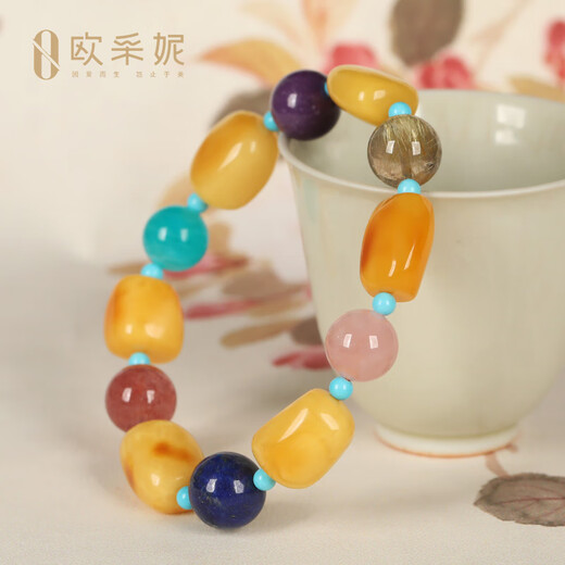 Ouchini Beeswax Bracelet Natural Beeswax Blood Amber Gold Amber Rose Crystal Hair Crystal Old Honey Southern Red Malachite Strawberry Crystal Bracelet One thing, one certificate supports re-inspection