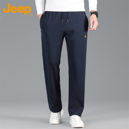 吉普（JEEP）休闲裤男夏季宽松裤子男士直筒运动长裤 深蓝直筒 XL