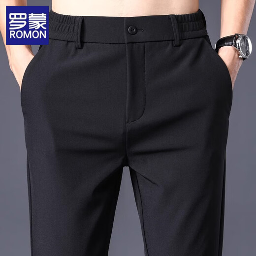 Romon Casual Hosen Herren 2025 Sommer Neues lässig atmungsaktive Schnelltrocknen-Ice Seidenlicht Luxus High-End Slim Fit Herrenhosen 5008b Schwarz + Blau 33 (Empfohlen 145-155Jin [Jin gleich 0,5 kg])
