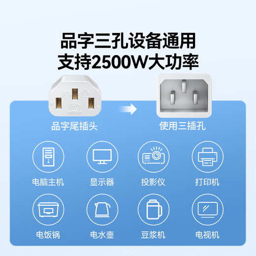 山泽 电脑电源线1.8米【国标3C认证】台式主机显示器三孔芯品字尾 电饭锅煲打印机箱通用 白色DY-3KX